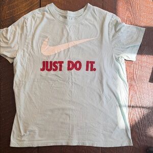 Nike Just Do It Graphic T-Shirt Light Blue Red Logo Unisex Size L